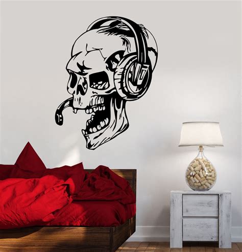 gamer skull headphones gaming video games wall vinyl decal stickers   alibaba