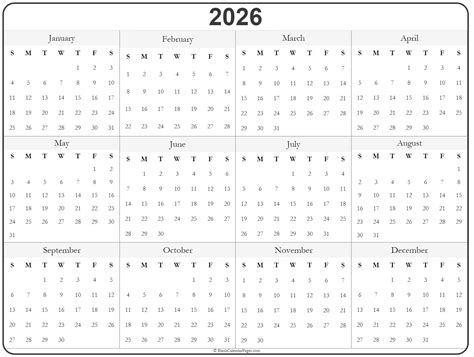 year calendar yearly printable