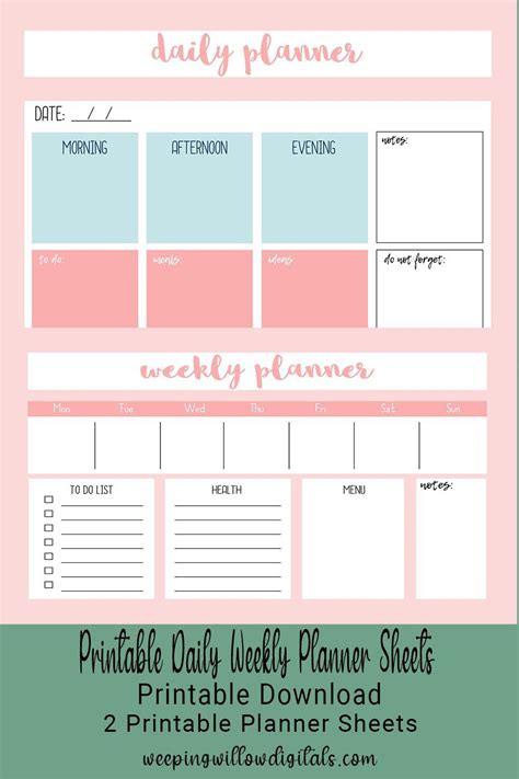 deals printable daily weekly planner sheets daily planner print