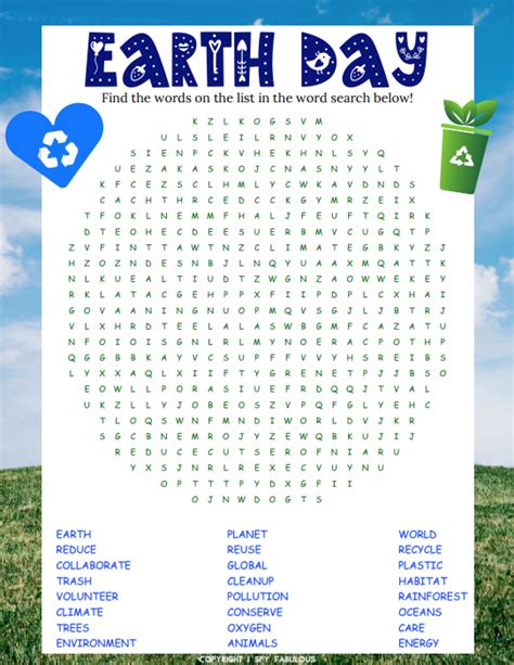 colorful earth day word search printable earth day activities