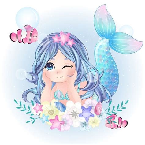 mao desenhada personagem sereia fofa mermaid drawings cute mermaid