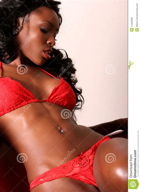African American Woman In Red Lingerie Stock Image Image