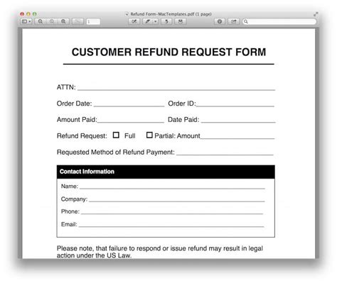 refund request form template  apple pages  mactemplatescom