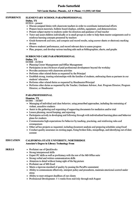 sample paraprofessional resume