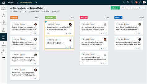 scrum board zoho sprints