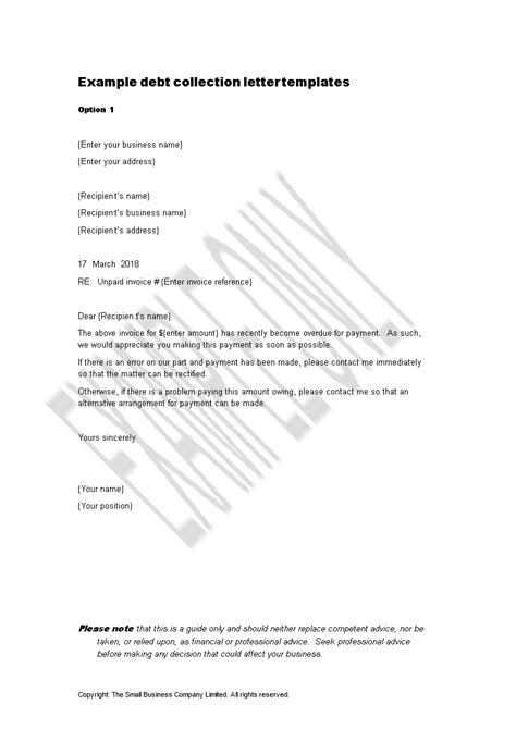 legal debt collection letter template