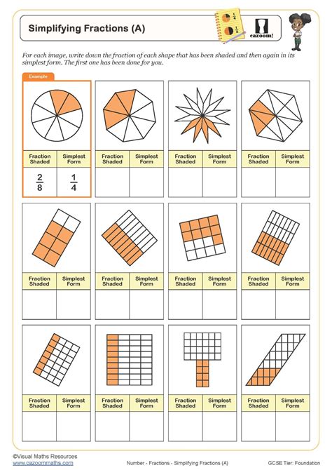 simplifying fractions  worksheet printable maths worksheets