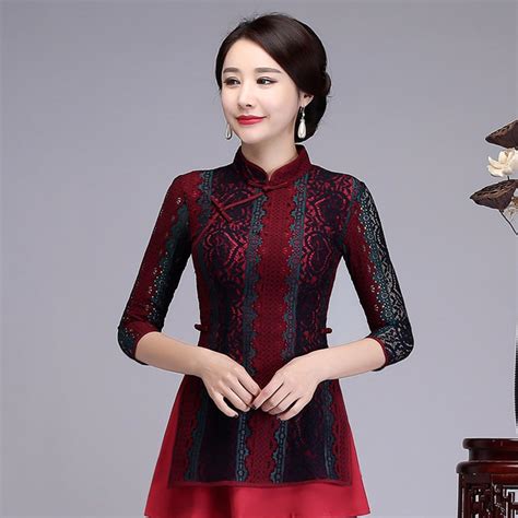 buy lace chinese leisure women mandarin collar shirt