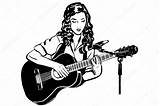 Guitar Girl Playing Vector Sketch Front Woman Stock Microphones Holding Bild Skizze Shutterstock Illustration sketch template