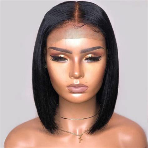 unprocessed natural peruvian human hair wig bob style lace front wigs