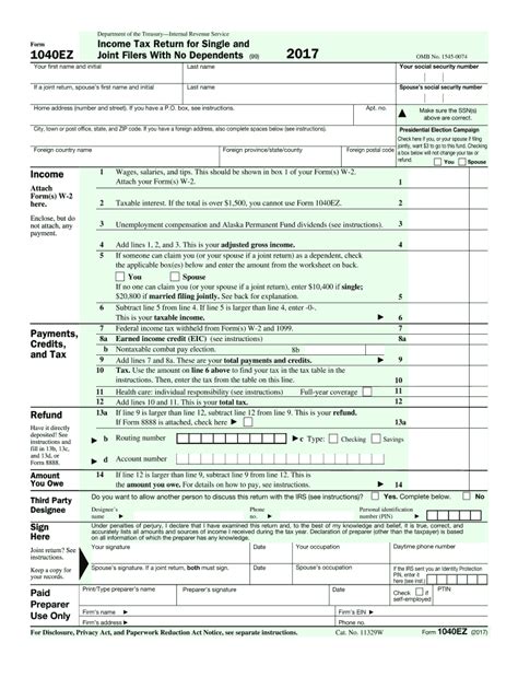 2017 2024 Form Irs 1040 Ez Fill Online Printable Fillable Blank