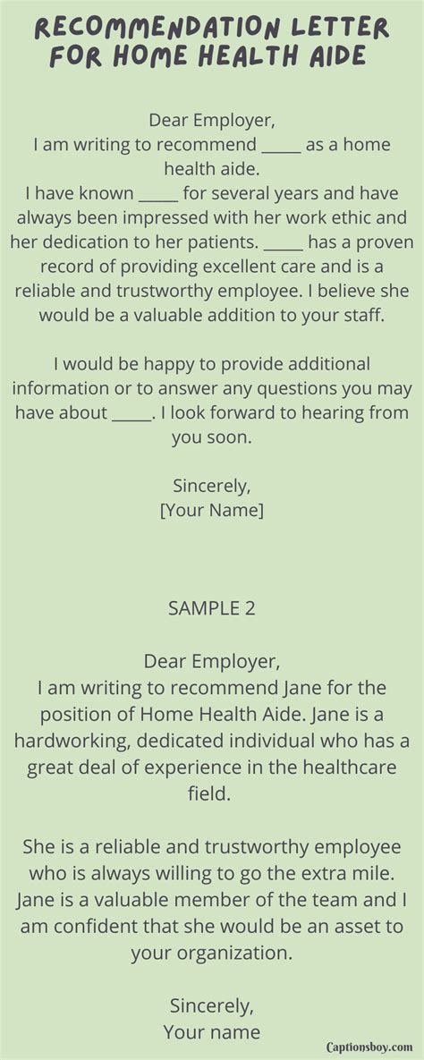 recommendation letter  home health aide  samples