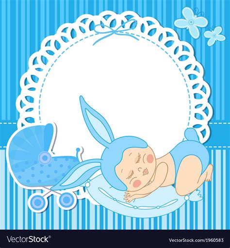 card  baby boy born  bunny costume vector image