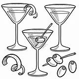 Martini Glass Drink Sketch Doodle Lemon Olives Peel Set Coloring Style Vector Stirrers Including Orange Cocktail Drawings Drinks Tattoo Stock sketch template