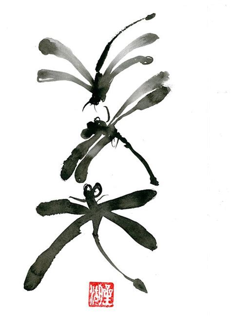 dragonfly zen fine art zen sumi ink zen painting  zenbrush zen