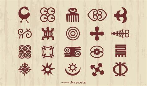 adinkra african symbols silhouette set vector