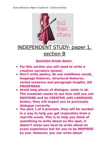 wjec gcse english creative writing independent study booklet