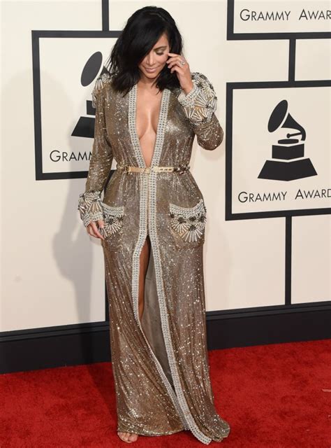 Kim Kardashian Wears A Golden Robe To The Grammys