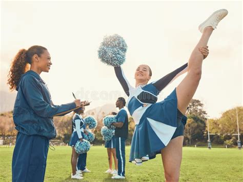 Cheerleader Team Coach And Sports Outdoor For Fitness Training And