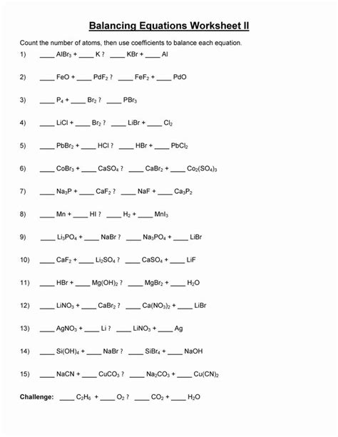 balancing chemical equations worksheet  answer key