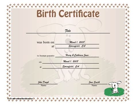 dog birth certificate   puppy    puppies illustrated