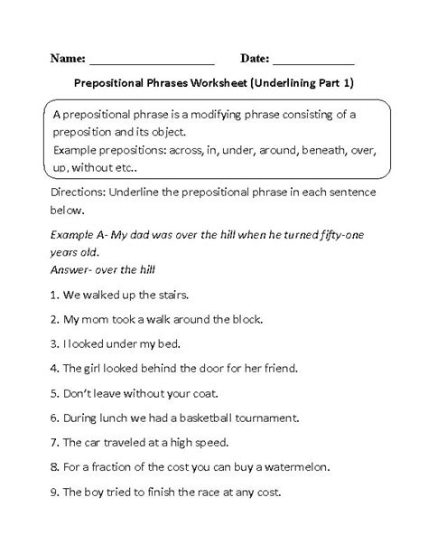 prepositions worksheets prepositional phrases preposition worksheets