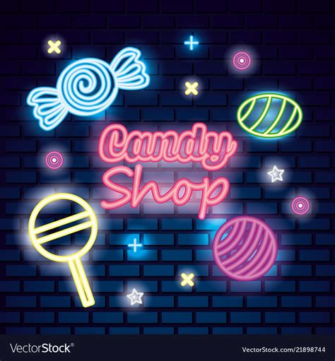 sweet candy shop neon royalty free vector image