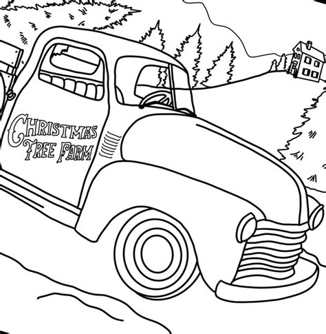 christmas tree truck coloring page holiday  printable winter