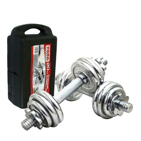 chrome dumbell and barbell weight lifting set 10kg 15kg 20kg [york