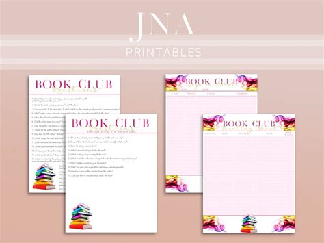 book club worksheets instant  etsy