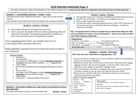 english language paper  question guideline overview sheet teaching