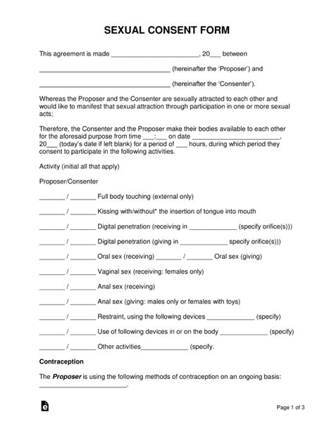 free sexual consent contract form word pdf eforms