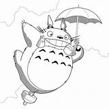 Totoro Coloriage Dibujo Ghibli Typique Volando Hayao Miyazaki Merchandise Neighbor Fans Ponyo Estudio Paso Epingle sketch template