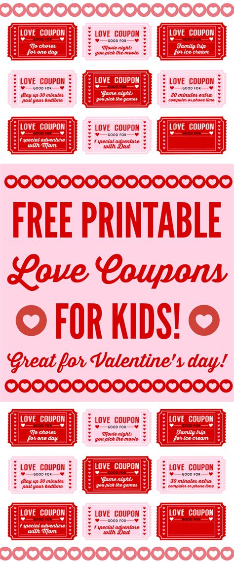 printable love coupons  kids  valentines day catch  party