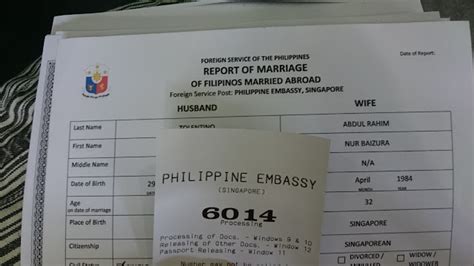Report Of Marriage To Embassy Of The Republic Of Philippines