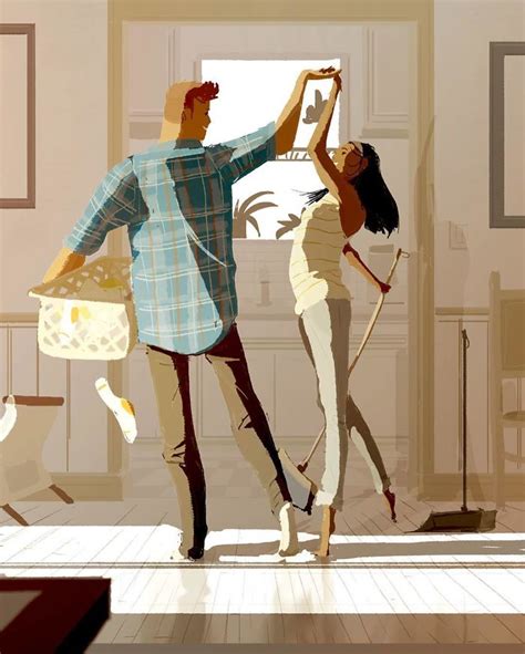 husband illustrates everyday life with his wife proves