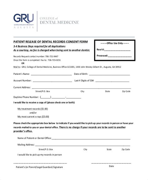 sample dental consent forms   word
