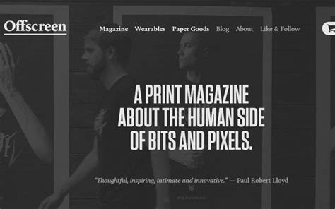 dark grey offscreen magazine website layout website layout print magazine layout