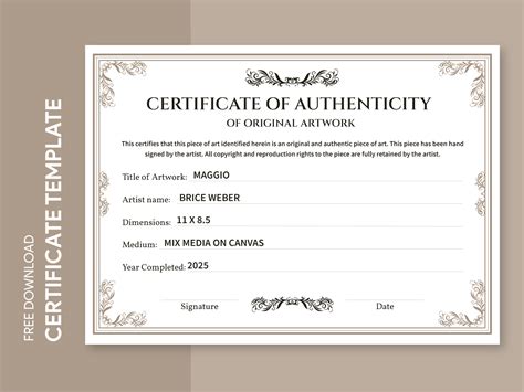certificate  authenticity  google docs template gdocio
