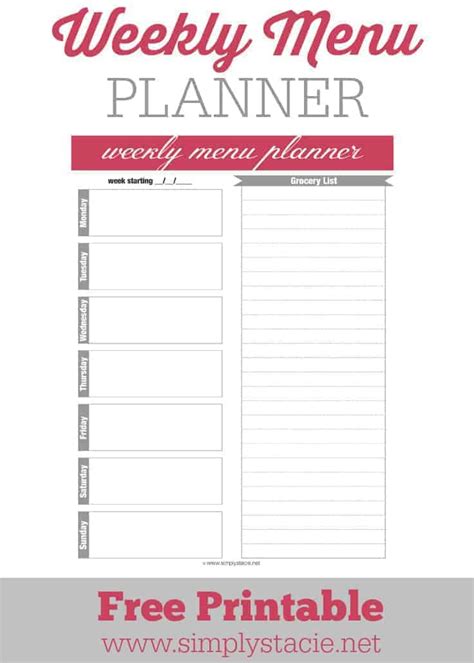 weekly menu planner printable simply stacie