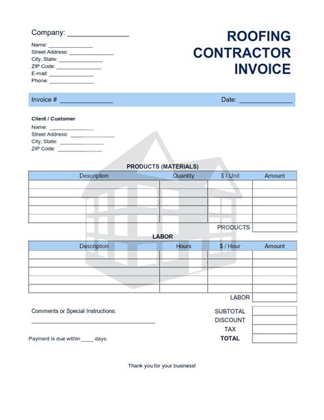 printable roofing invoices
