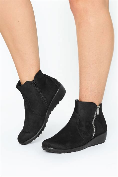 black vegan suede wedge heel ankle boots  extra wide fit  clothing