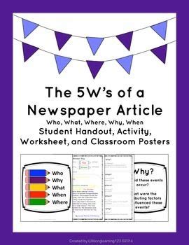 ws   newspaper article student activity handout classroom