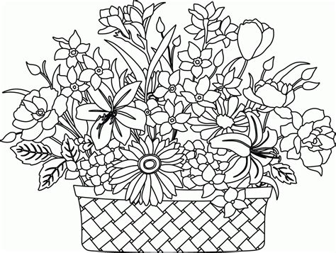flower basket coloring page coloring home