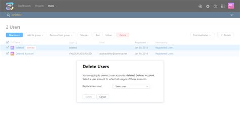 delete user accounts hub