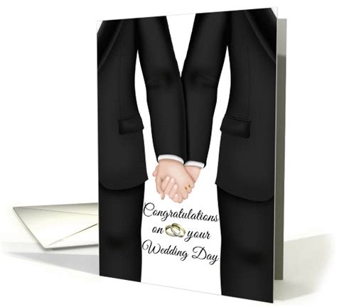 Wedding Day Gay Couple Congratulations Two Men Holding Hands Card