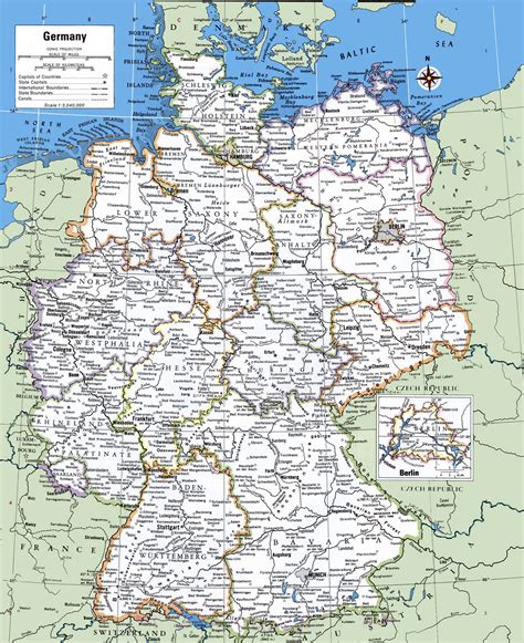 large detailed political  administrative map  germany  cities