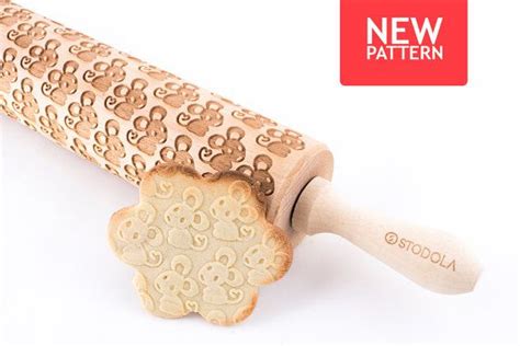 Mouses Embossed Engraved Rolling Pin For Cookies Engraved Rolling