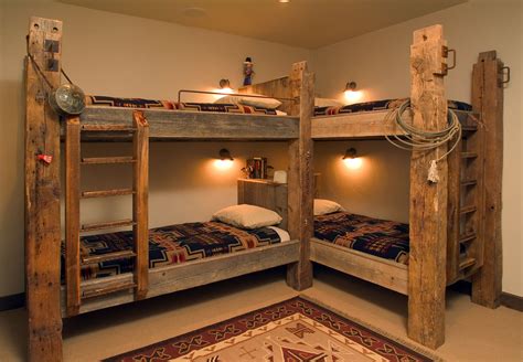 traditional style bunk beds featuring timbers  western accents rustic bunk beds bunk bed