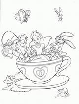 Alice Tea Pages Coloring Wonderland Party Popular sketch template